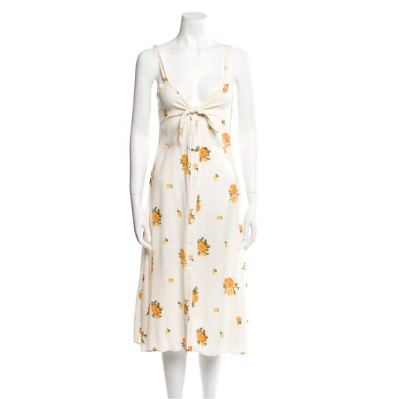 Reformation 6 Frankfort Button Front Floral Dress Tie Front Silky Yellow White - Picture 3 of 11